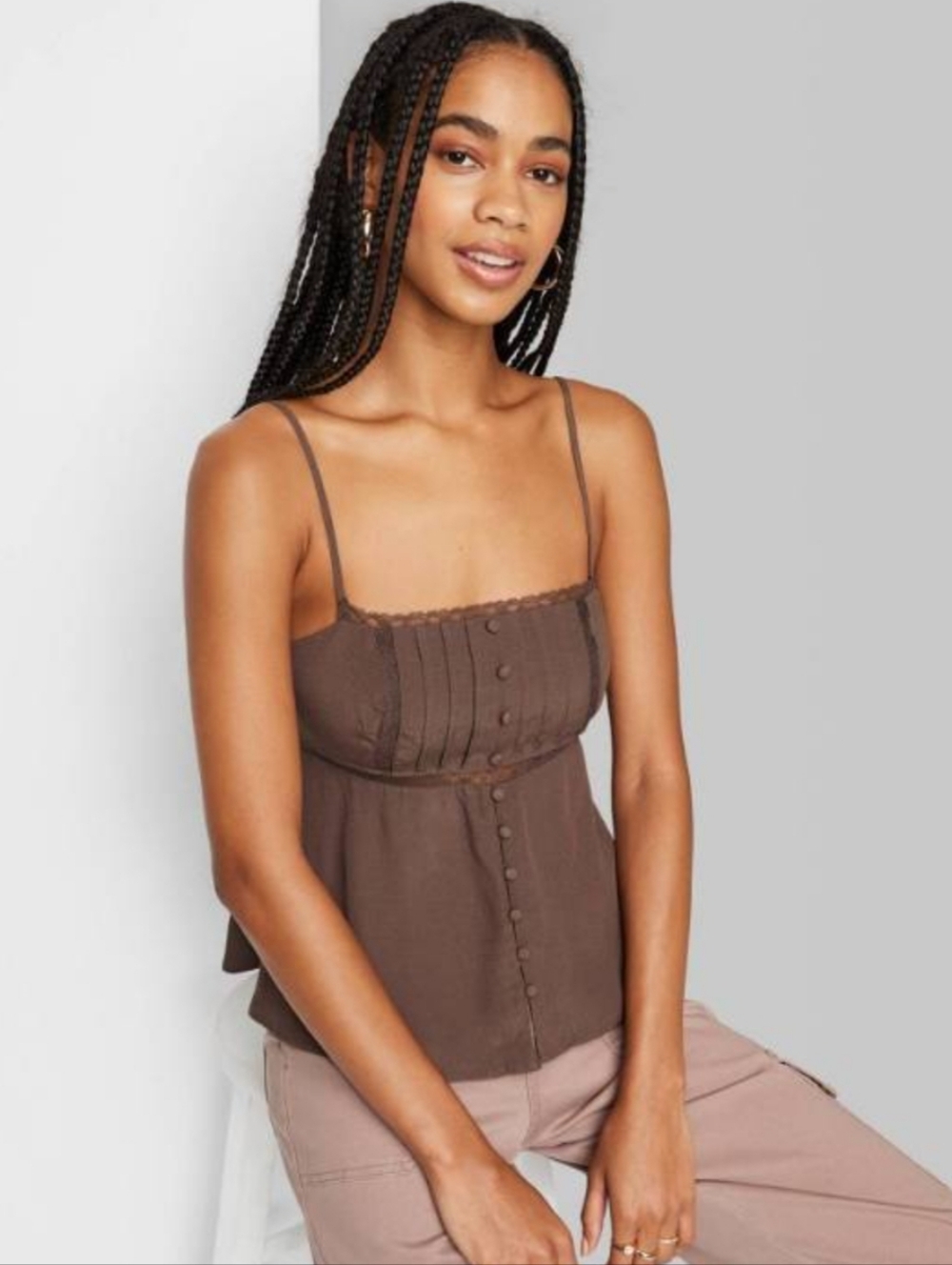 Sexy Lace-Trim Button-Front Camisole Tank By Top Wild Fable